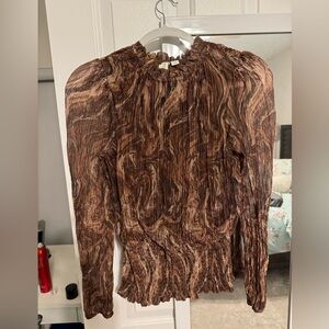 Mock neck shimmery printed blouse
